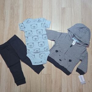 Carter's Light Blue Bear Onesie and Striped Hoodie Set